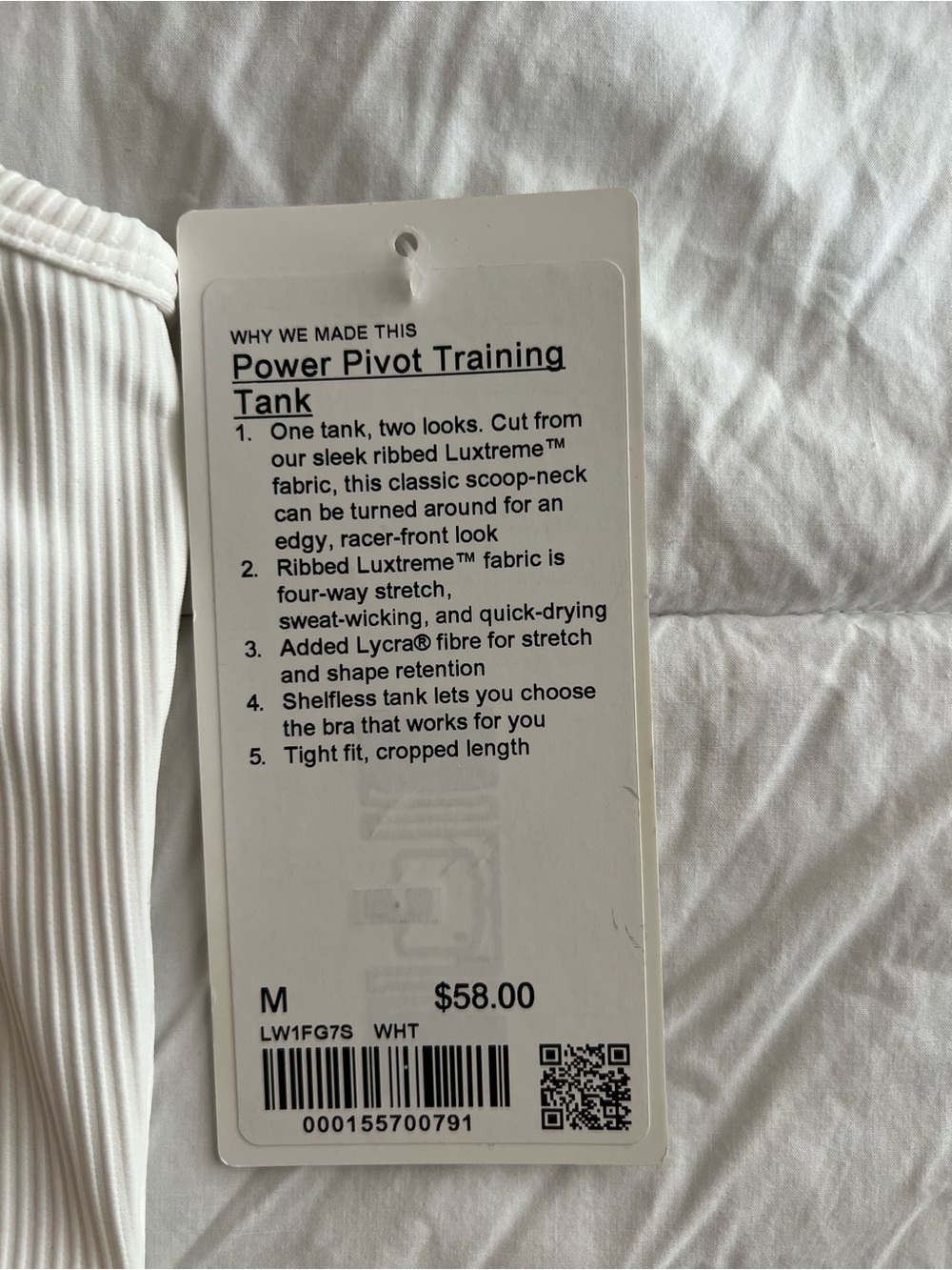 lululemon athletica White Ribbed Racerback Crop (power pivot training tank) - Picture 4 of 4